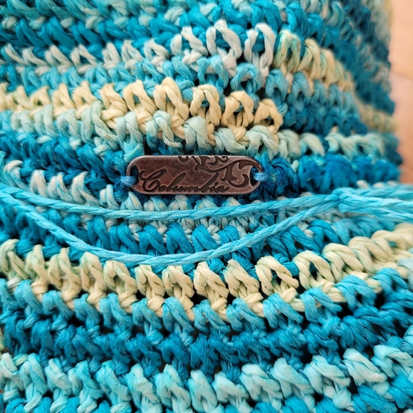 Handmade Crochet Wide Brim Sun Hat - Teal & Cream - Picture 8 of 10